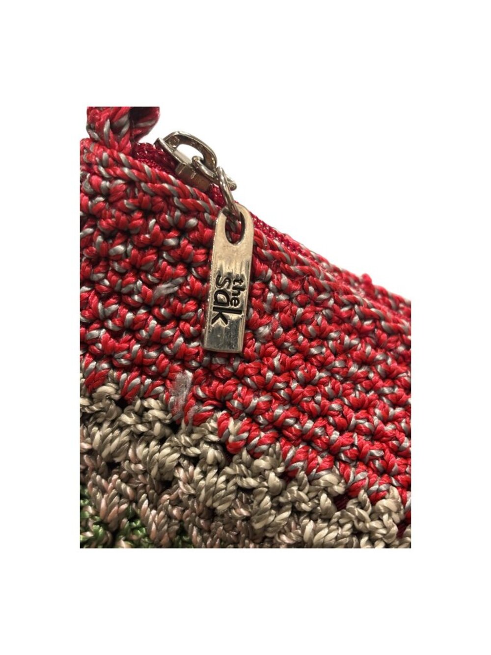 The Sak Crochet Shoulder Bag Multicolor Stripe Knit Hobo Purse Boho Zip Top - Picture 3 of 11